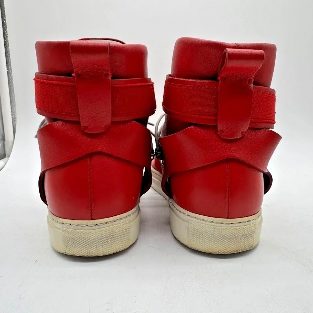 Versace Medusa Red High Top Sneakers IT 39 US 8 Leather Gold Buckle Luxury